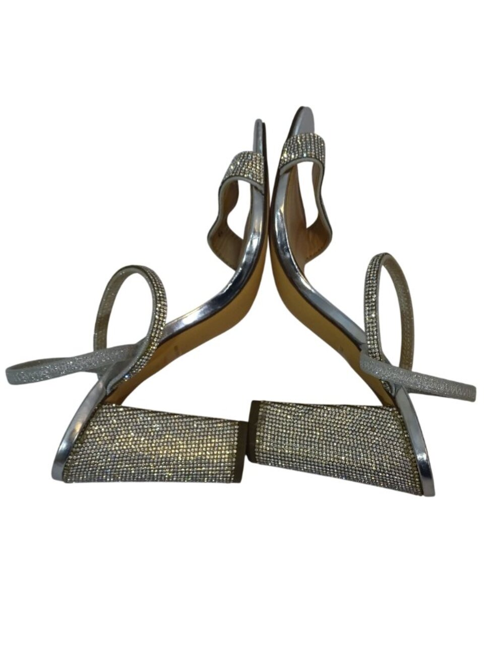 Touch Of Nina Savion1 Silver Rhinestone Strappy Block Heel Sandals Size 9 M Glam - Picture 4 of 11